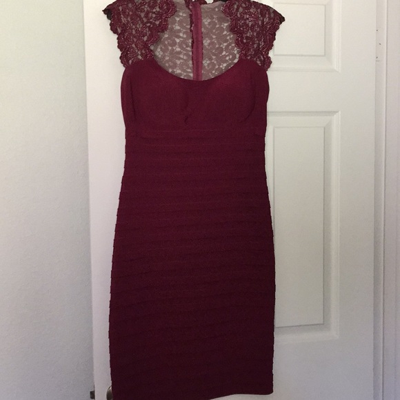 💋💕HP💕 Sexy Fit Wine Midi Cocktail Holiday Dress - Picture 2 of 5